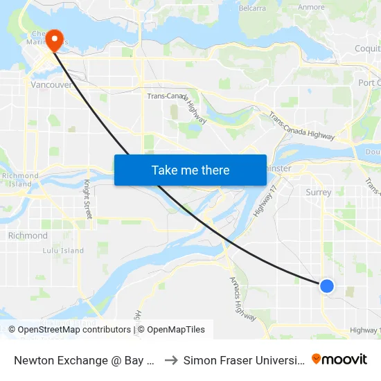 Newton Exchange @ Bay 12 to Simon Fraser University map