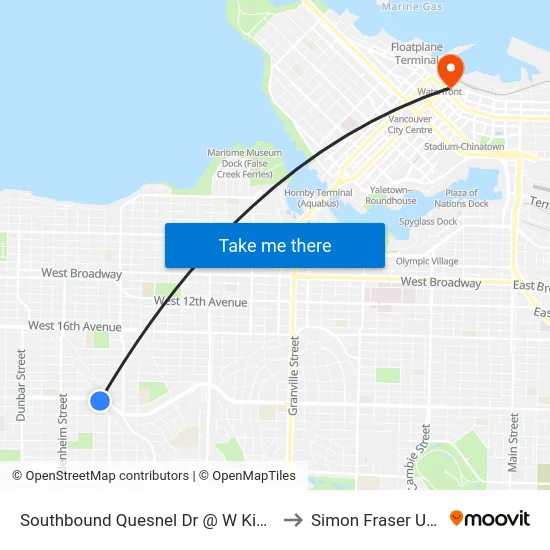 Southbound Quesnel Dr @ W King Edward Ave to Simon Fraser University map