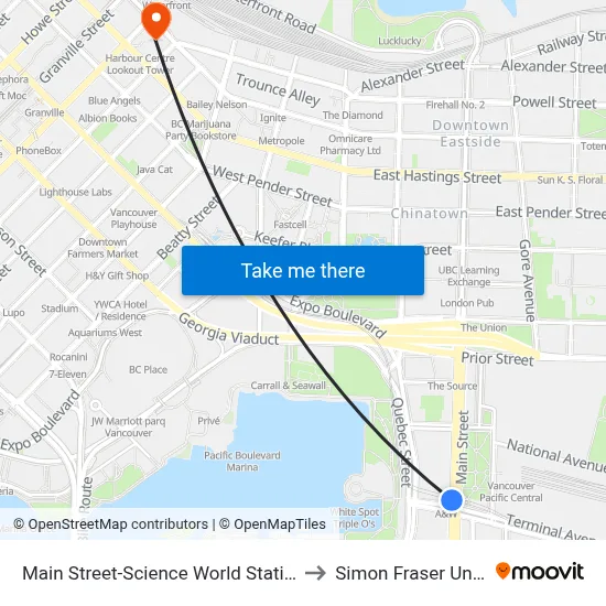 Main Street-Science World Station @ Bay 1 to Simon Fraser University map