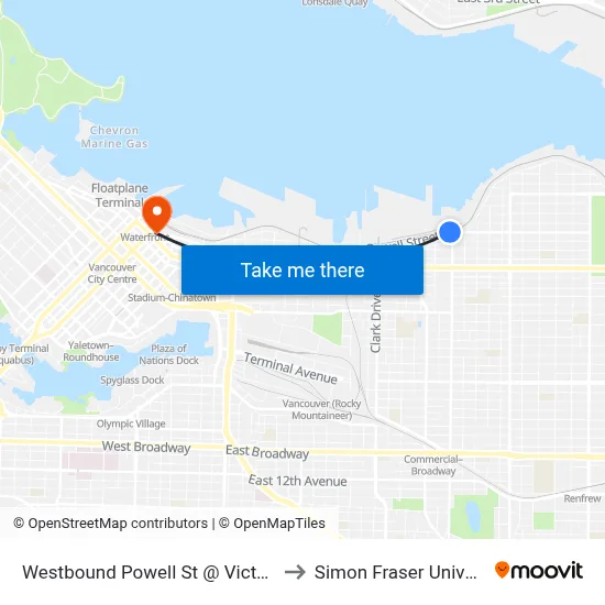 Westbound Powell St @ Victoria Dr to Simon Fraser University map