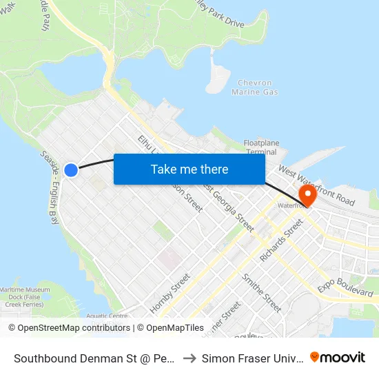 Southbound Denman St @ Pendrell St to Simon Fraser University map