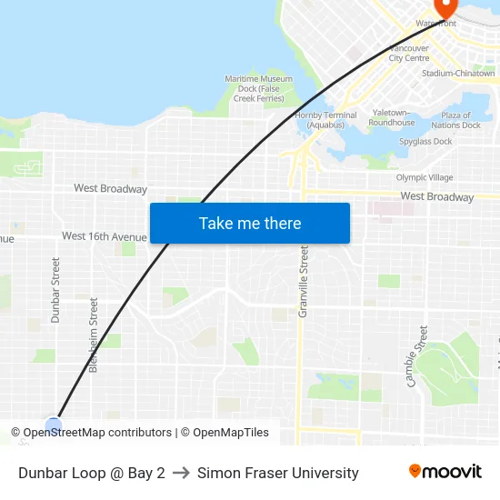 Dunbar Loop @ Bay 2 to Simon Fraser University map