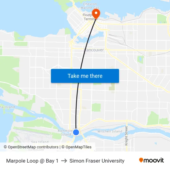 Marpole Loop @ Bay 1 to Simon Fraser University map