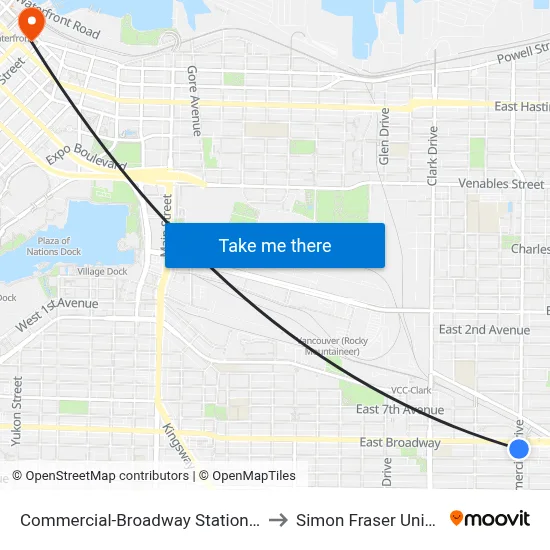 Commercial-Broadway Station @ Bay 2 to Simon Fraser University map