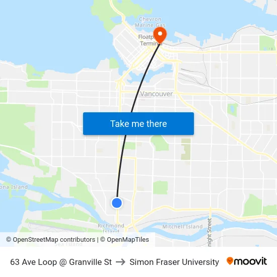 63 Ave Loop @ Granville St to Simon Fraser University map