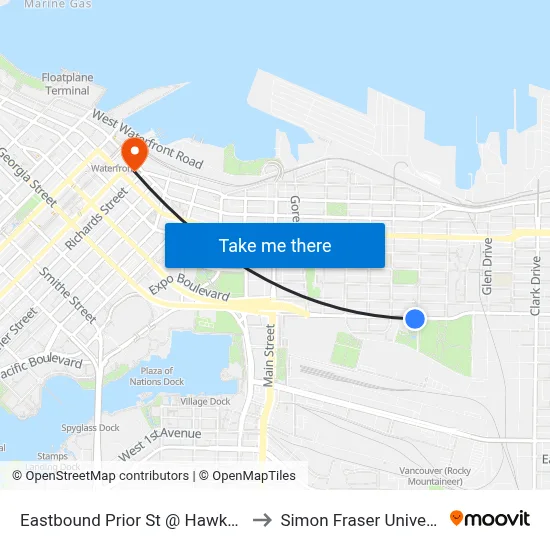 Eastbound Prior St @ Hawks Ave to Simon Fraser University map