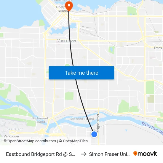 Eastbound Bridgeport Rd @ Sweden Way to Simon Fraser University map