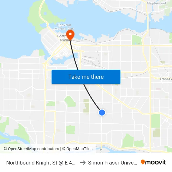 Northbound Knight St @ E 41 Ave to Simon Fraser University map