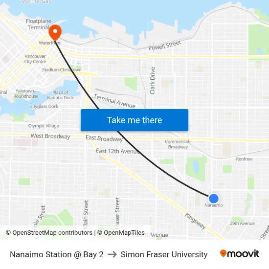 Nanaimo Station @ Bay 2 to Simon Fraser University map