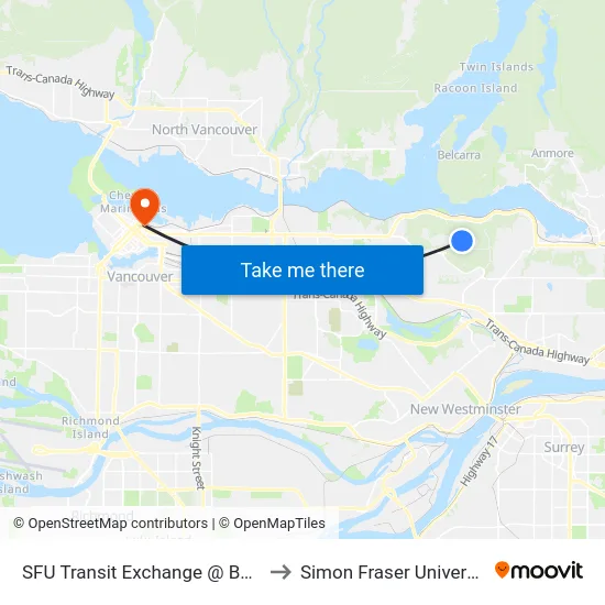 SFU Transit Exchange @ Bay 1 to Simon Fraser University map