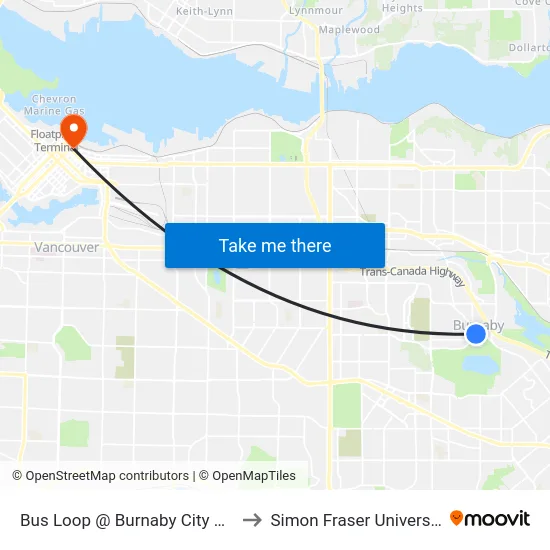 Bus Loop @ Burnaby City Hall to Simon Fraser University map