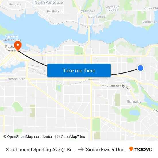 Southbound Sperling Ave @ Kitchener St to Simon Fraser University map