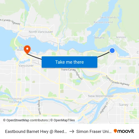 Eastbound Barnet Hwy @ Reed Point Way to Simon Fraser University map