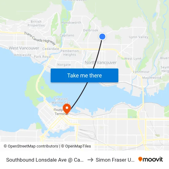 Southbound Lonsdale Ave @ Carisbrooke Cres to Simon Fraser University map