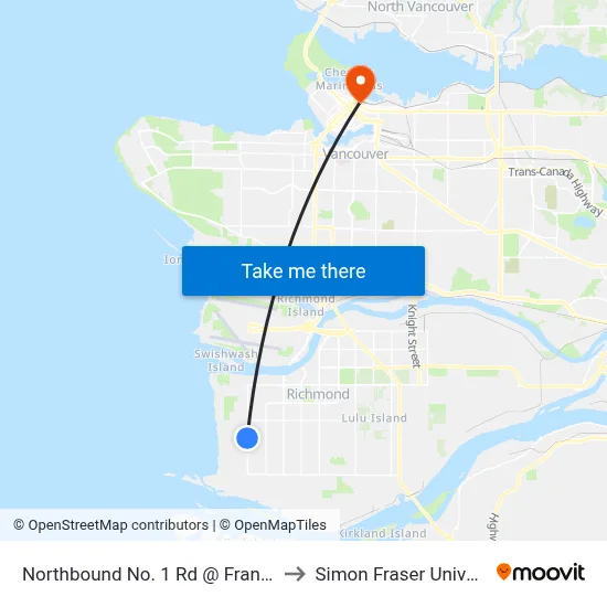 Northbound No. 1 Rd @ Francis Rd to Simon Fraser University map