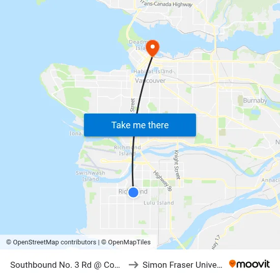 Southbound No. 3 Rd @ Cook Rd to Simon Fraser University map
