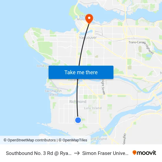Southbound No. 3 Rd @ Ryan Rd to Simon Fraser University map