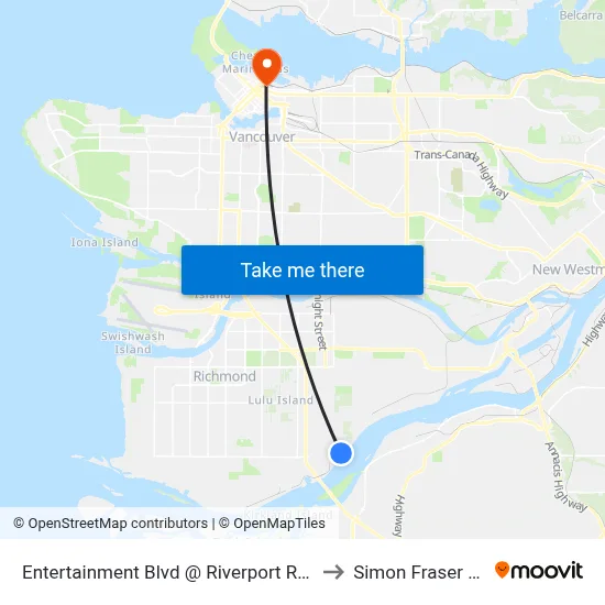 Entertainment Blvd @ Riverport Recreation Complex to Simon Fraser University map