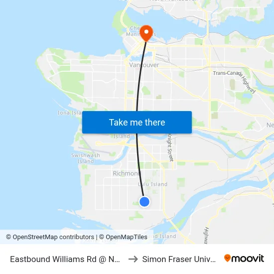 Eastbound Williams Rd @ No. 4 Rd to Simon Fraser University map