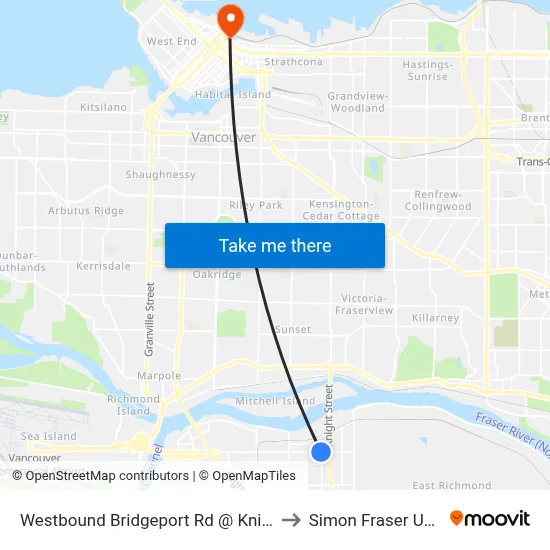 Westbound Bridgeport Rd @ Knight St Bridge to Simon Fraser University map