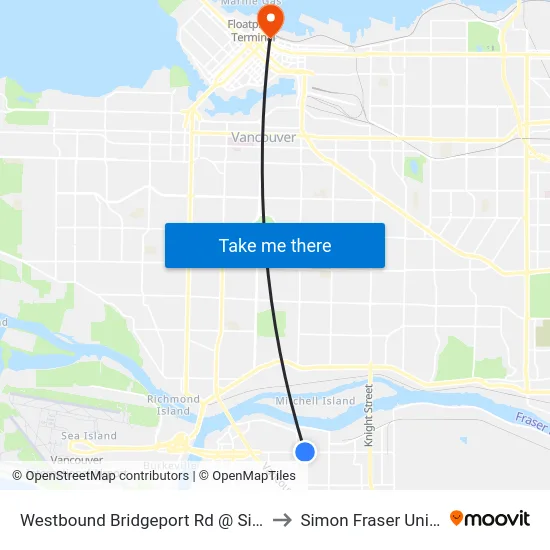 Westbound Bridgeport Rd @ Simpson Rd to Simon Fraser University map