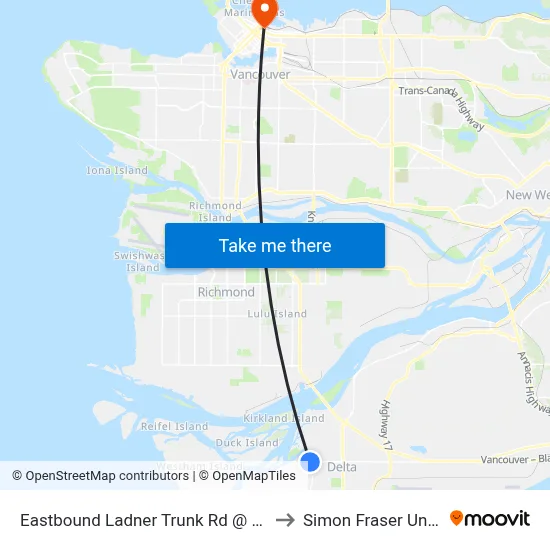 Eastbound Ladner Trunk Rd @ Central Ave to Simon Fraser University map