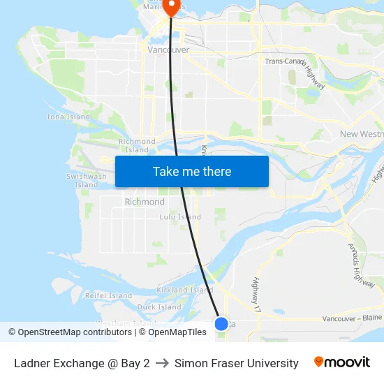 Ladner Exchange @ Bay 2 to Simon Fraser University map