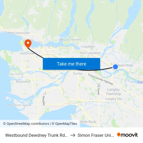 Westbound Dewdney Trunk Rd @ 207 St to Simon Fraser University map