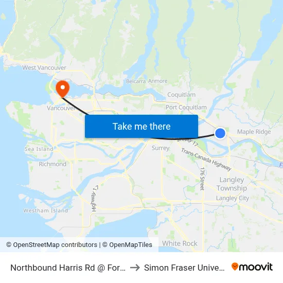 Northbound Harris Rd @ Ford Rd to Simon Fraser University map