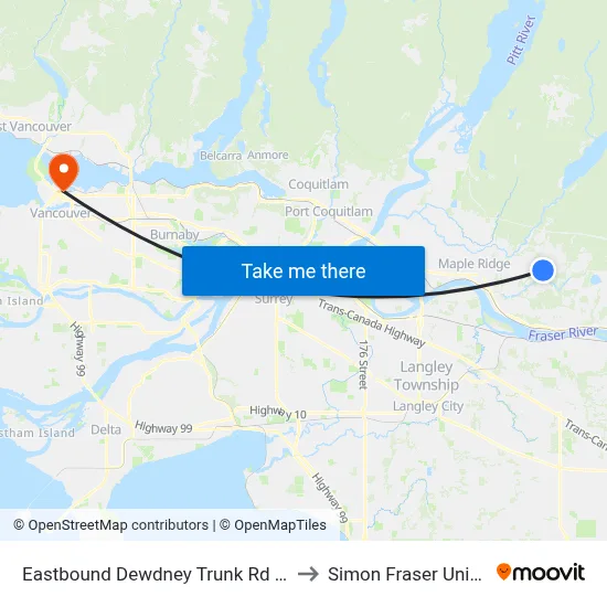 Eastbound Dewdney Trunk Rd @ 256 St to Simon Fraser University map