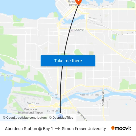 Aberdeen Station @ Bay 1 to Simon Fraser University map