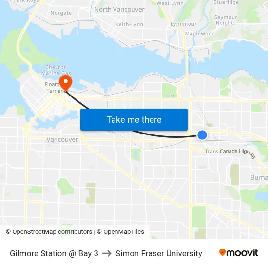 Gilmore Station @ Bay 3 to Simon Fraser University map