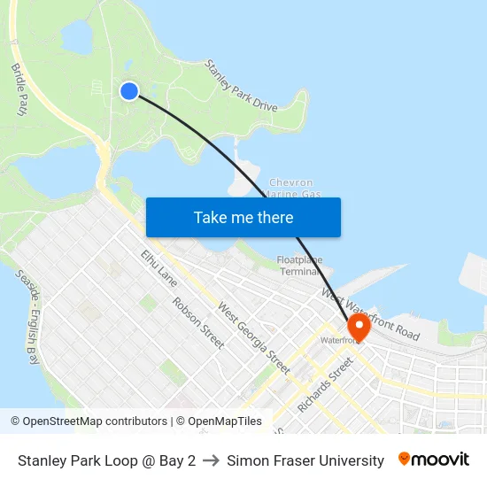 Stanley Park Loop @ Bay 2 to Simon Fraser University map