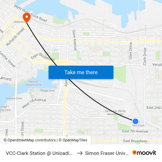 VCC-Clark Station @ Unloading Only to Simon Fraser University map