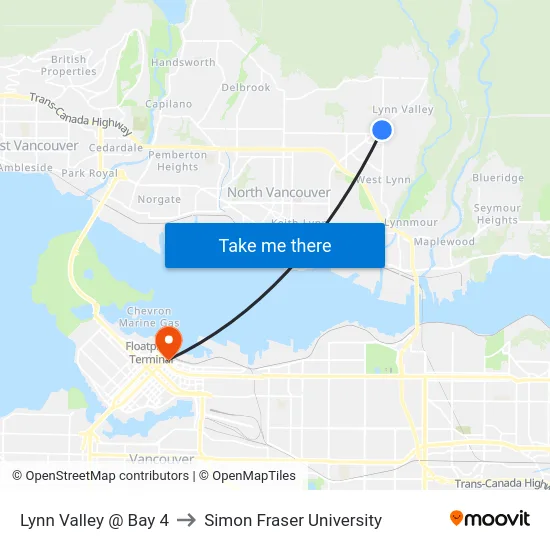 Lynn Valley @ Bay 4 to Simon Fraser University map
