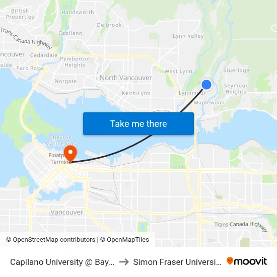 Capilano University @ Bay 3 to Simon Fraser University map