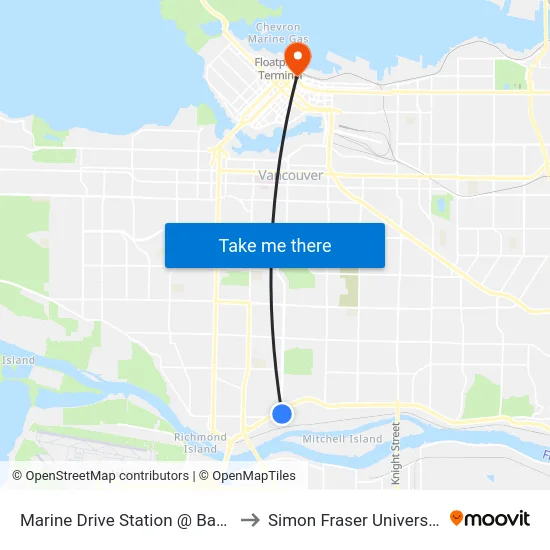 Marine Drive Station @ Bay 1 to Simon Fraser University map