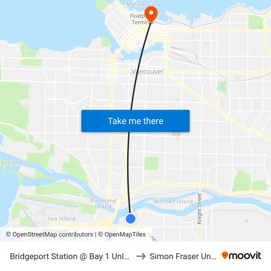 Bridgeport Station @ Bay 1 Unloading Only to Simon Fraser University map