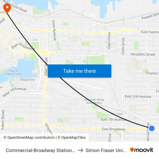 Commercial-Broadway Station @ Bay 5 to Simon Fraser University map