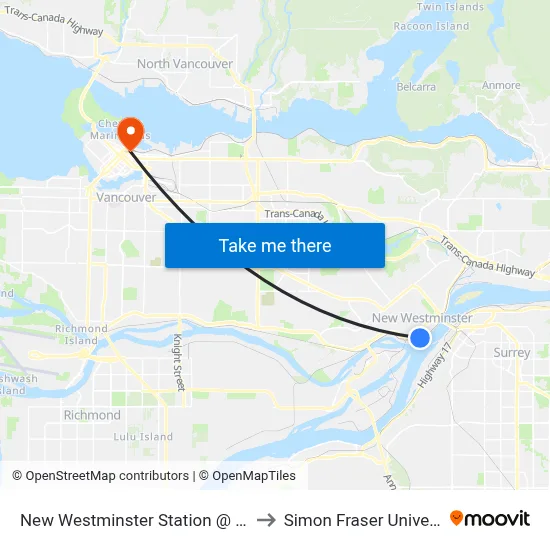 New Westminster Station @ Bay 2 to Simon Fraser University map