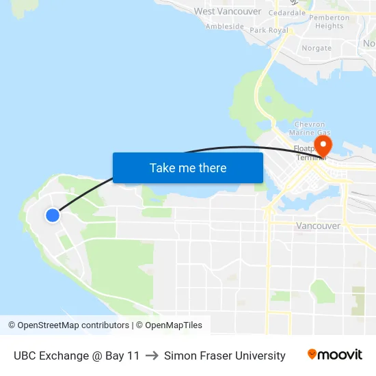 UBC Exchange @ Bay 11 to Simon Fraser University map
