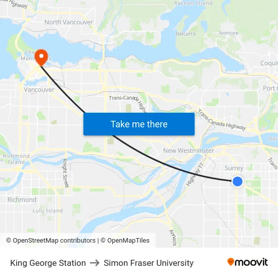 King George Station to Simon Fraser University map