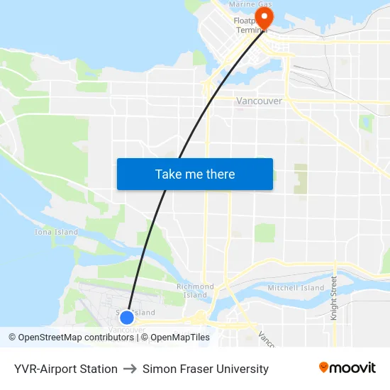 YVR-Airport Station to Simon Fraser University map