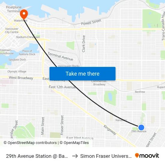 29th Avenue Station @ Bay 4 to Simon Fraser University map