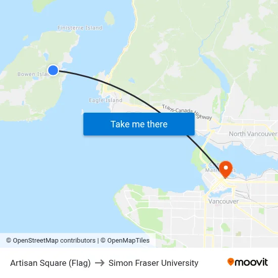 Artisan Square (Flag) to Simon Fraser University map