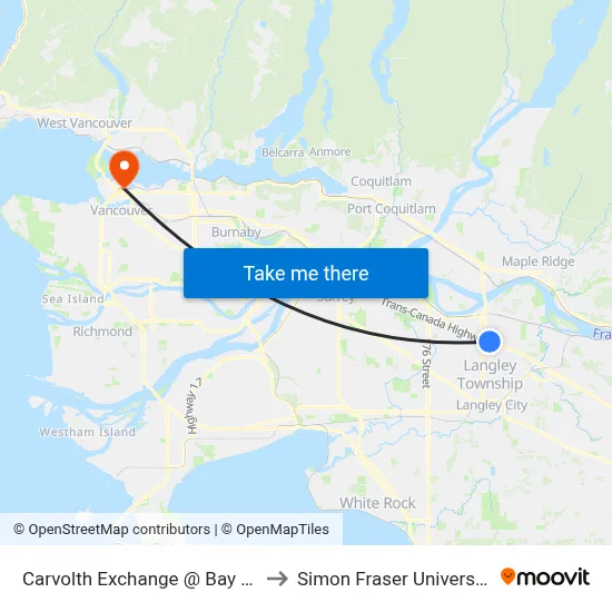 Carvolth Exchange @ Bay 12 to Simon Fraser University map