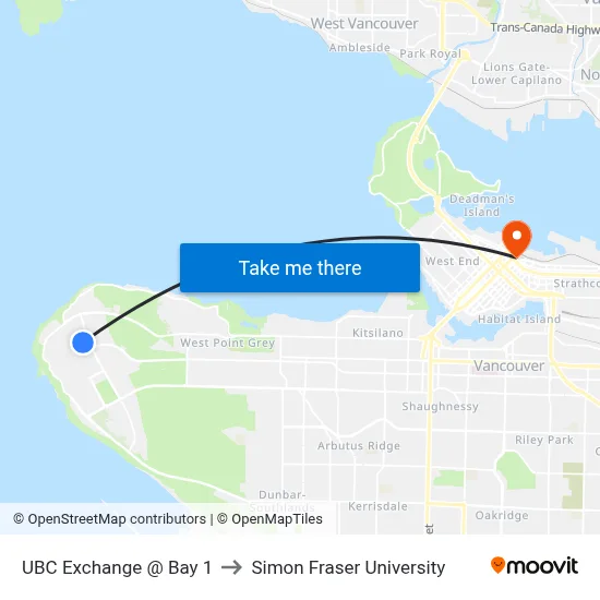 UBC Exchange @ Bay 1 to Simon Fraser University map
