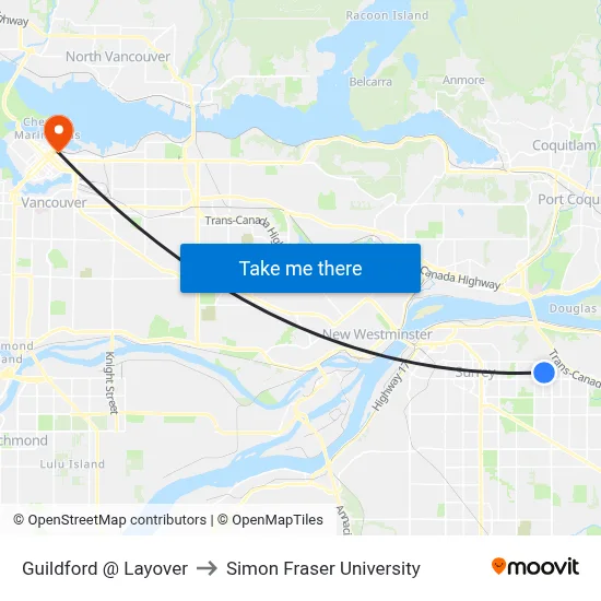 Guildford @ Layover to Simon Fraser University map