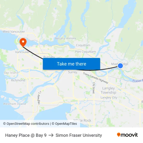 Haney Place @ Bay 9 to Simon Fraser University map