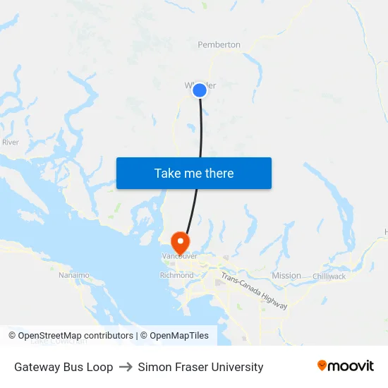Gateway Bus Loop to Simon Fraser University map